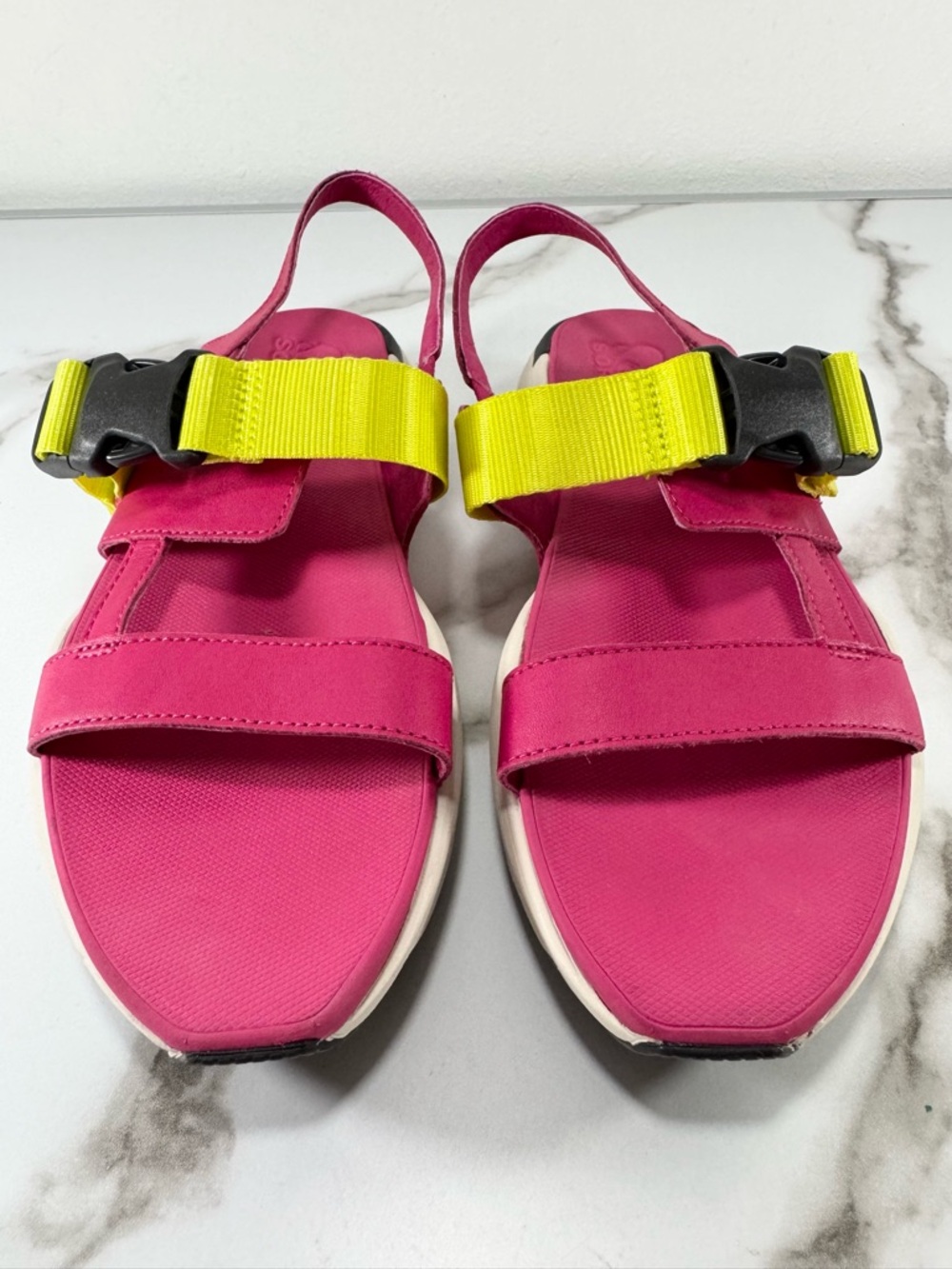 Sorel Kinetic Impact Leather Neon Strap Sporty Chunky Platform Sling Sandals 7.5 - Picture 5 of 12